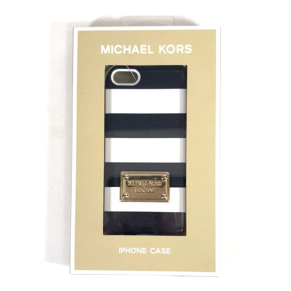 Michael Kors iPhone 5 Fitted Phone Case Hard Plastic Navy White Striped 5